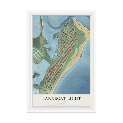 Barnegat Light, New Jersey map print, 12" x 18" W/ White Ayous Wood Frame mockup