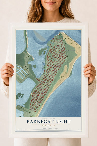 Barnegat Light, New Jersey map print, 18" x 24" W/ White Ayous Wood Frame mockup