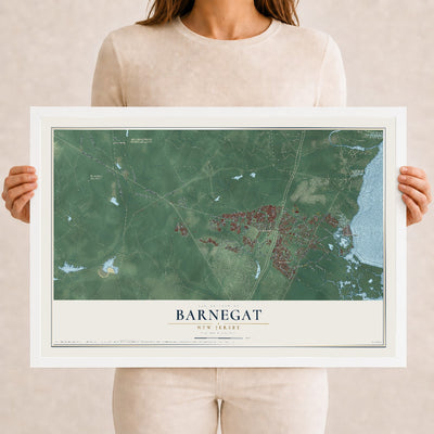 Barnegat, New Jersey map print, 12" x 18" W/ White Ayous Wood Frame mockup