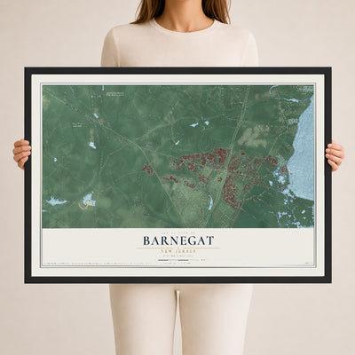 Barnegat, New Jersey map print, 24" x 36" W/ Black Ayous Wood Frame mockup