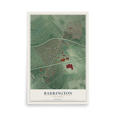 Barrington, New Jersey map print, 12" x 18" Archival Matte Print mockup