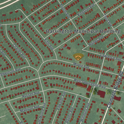 Close-up 1 of the Barrington, New Jersey map artwork