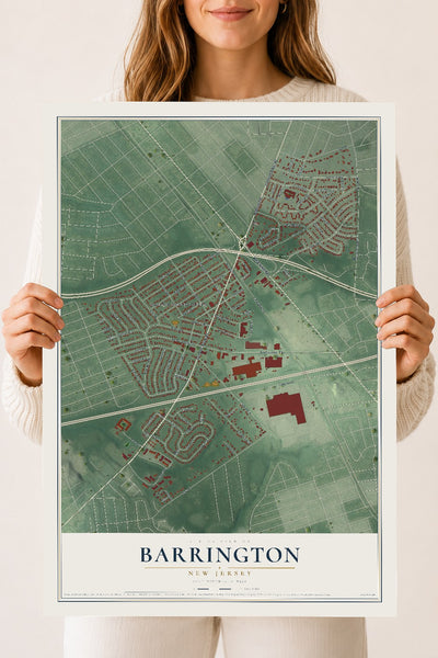 Barrington, New Jersey map print, 18" x 24" Archival Matte Print mockup