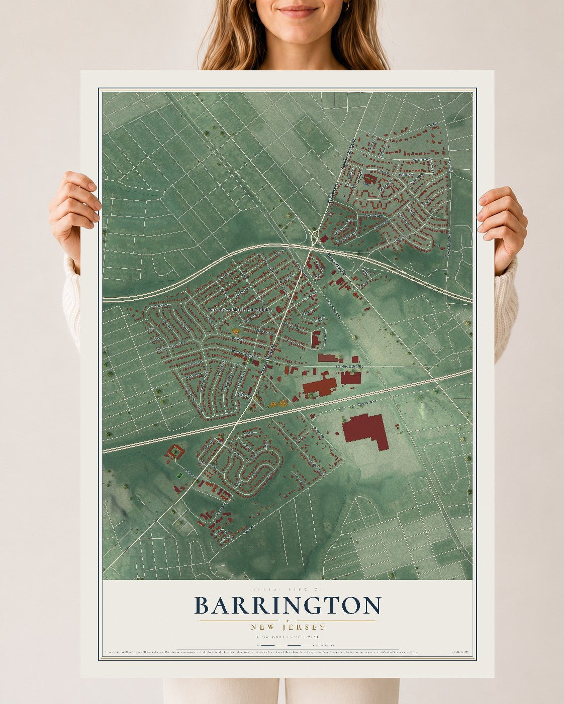 Barrington, New Jersey map print, 24" x 36" Archival Matte Print mockup