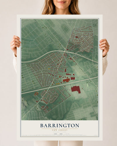 Barrington, New Jersey map print, 24" x 36" Archival Matte Print mockup
