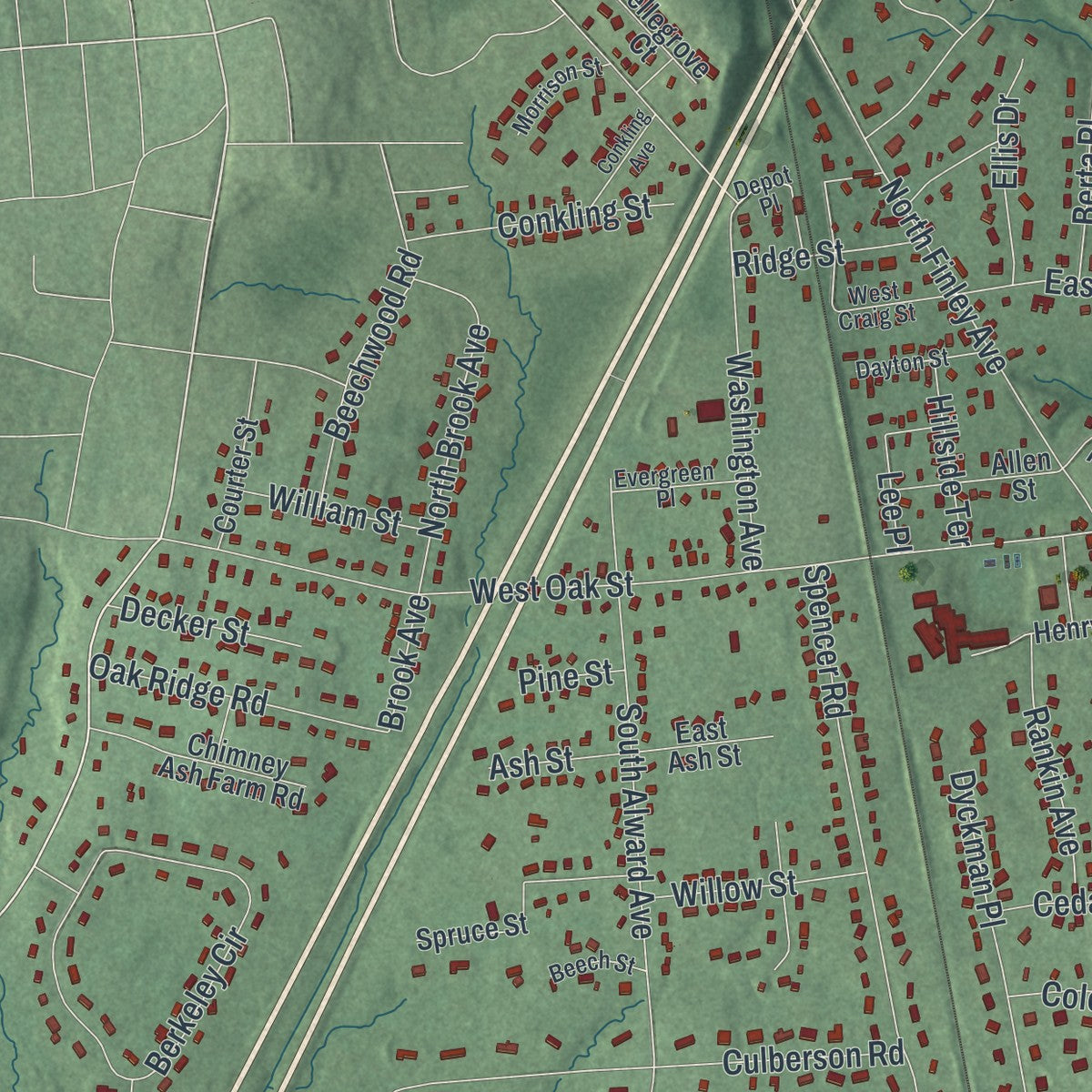 Close-up 1 of the Basking Ridge, New Jersey map artwork