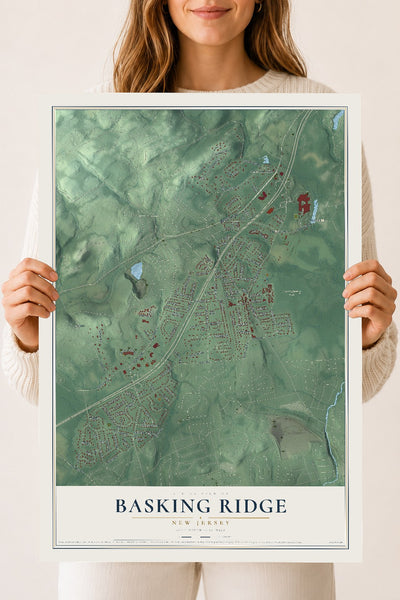 Basking Ridge, New Jersey map print, 18" x 24" Archival Matte Print mockup