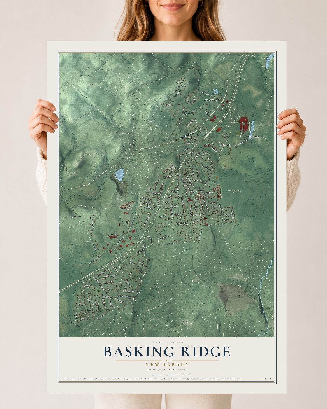 Basking Ridge, New Jersey map print, 24" x 36" Archival Matte Print mockup