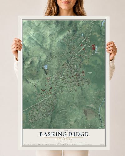 Basking Ridge, New Jersey map print, 24" x 36" Archival Matte Print mockup