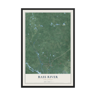 Bass River, New Jersey map print, 12" x 18" W/ Black Ayous Wood Frame mockup