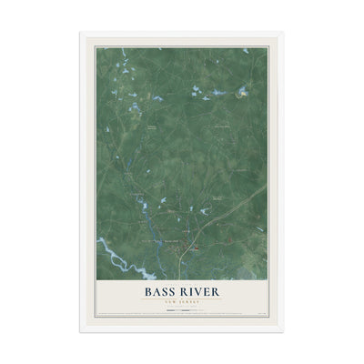 Bass River, New Jersey map print, 12" x 18" W/ White Ayous Wood Frame mockup