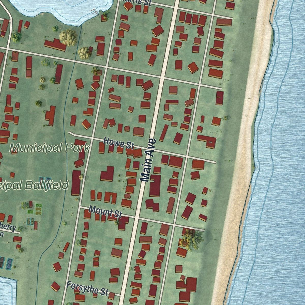 Close-up 1 of the Bay Head, New Jersey map artwork