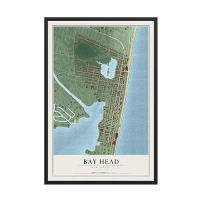 Bay Head, New Jersey map print, 12" x 18" W/ Black Ayous Wood Frame mockup
