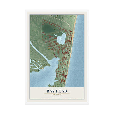 Bay Head, New Jersey map print, 12" x 18" W/ White Ayous Wood Frame mockup