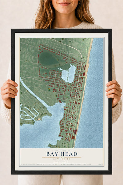 Bay Head, New Jersey map print, 18" x 24" W/ Black Ayous Wood Frame mockup