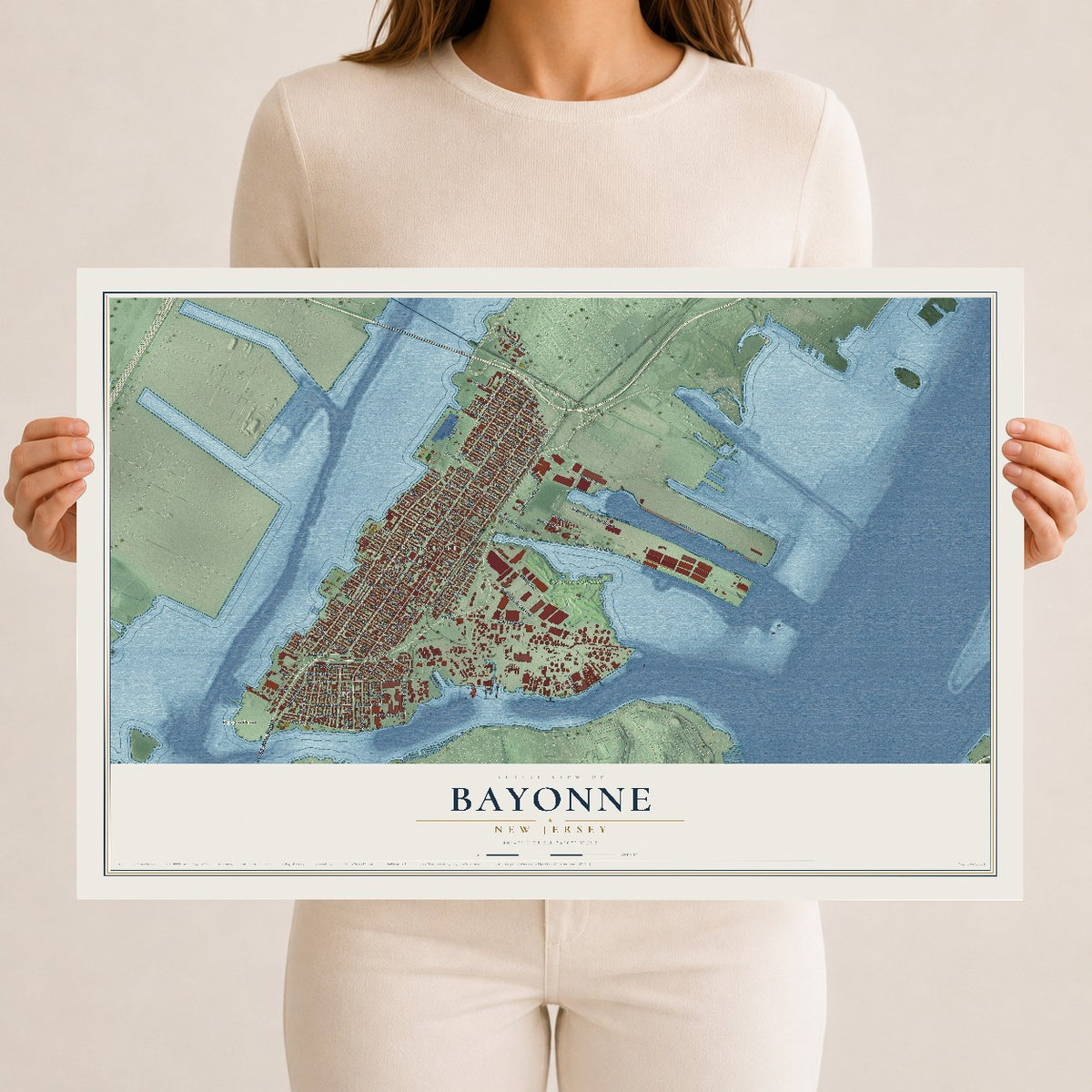 Bayonne, New Jersey map print, 12" x 18" Archival Matte Print mockup