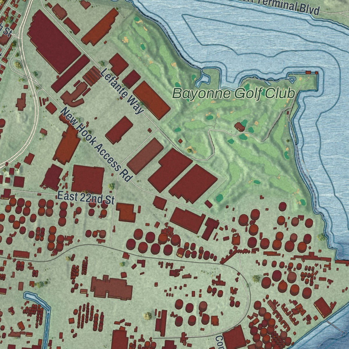 Close-up 2 of the Bayonne, New Jersey map artwork
