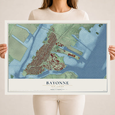 Bayonne, New Jersey map print, 18" x 24" Archival Matte Print mockup