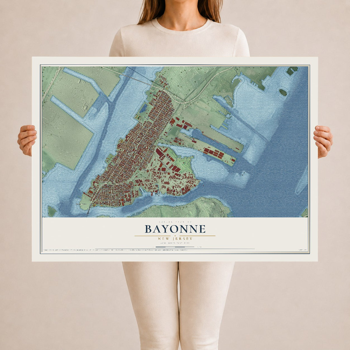 Bayonne, New Jersey map print, 24" x 36" Archival Matte Print mockup