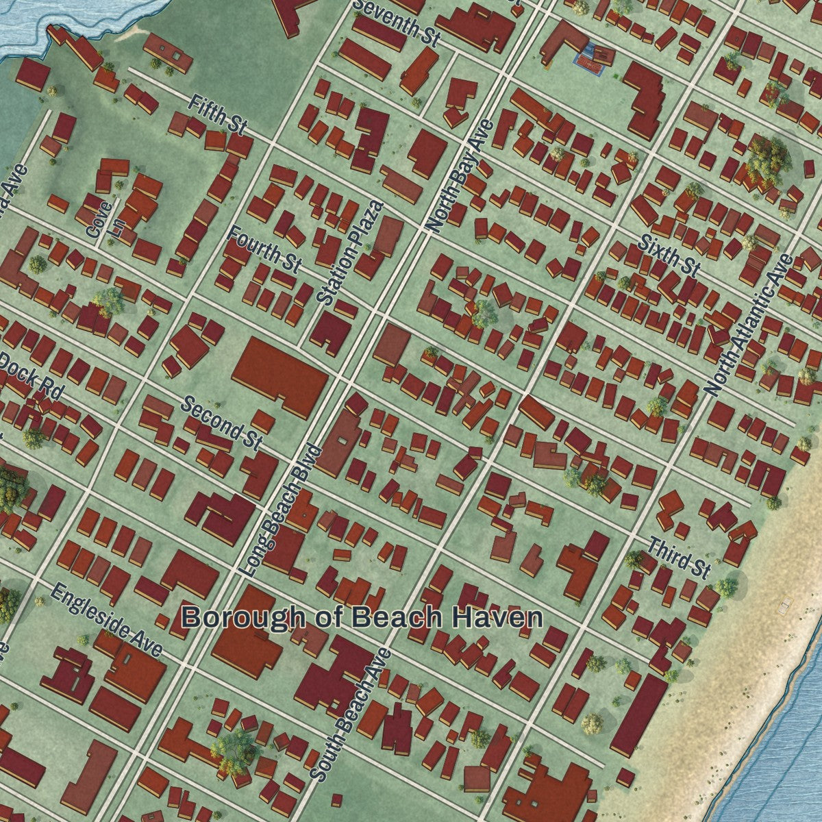 Close-up 1 of the Beach Haven, New Jersey map artwork