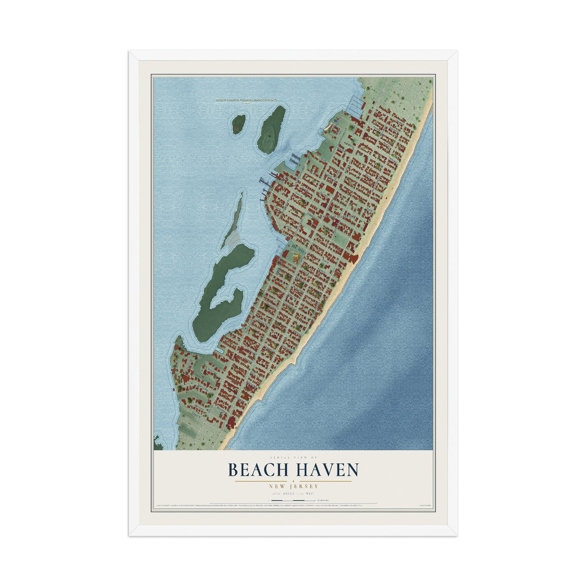 Beach Haven, New Jersey map print, 12" x 18" W/ White Ayous Wood Frame mockup