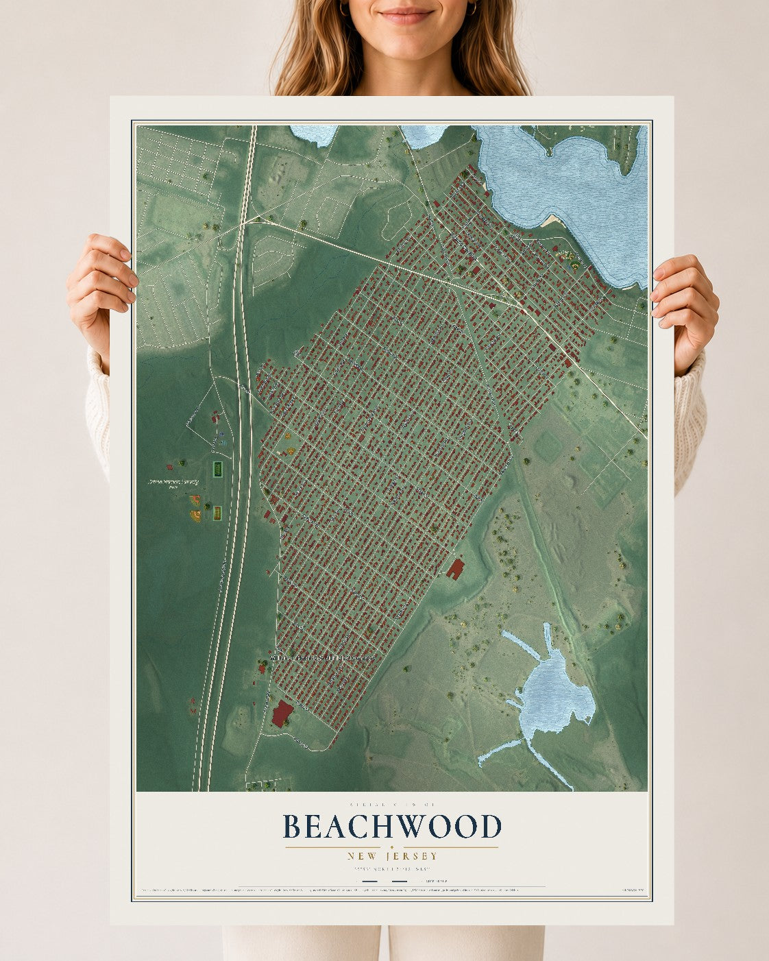 Beachwood, New Jersey map print, 24" x 36" Archival Matte Print mockup