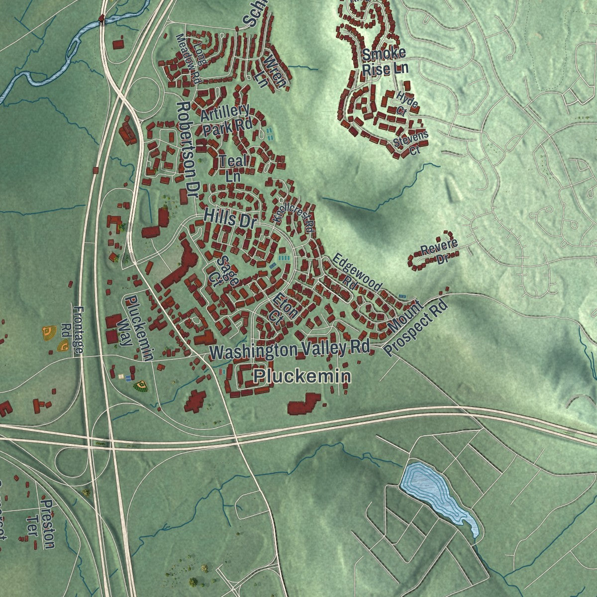 Close-up 1 of the Bedminster, New Jersey map artwork