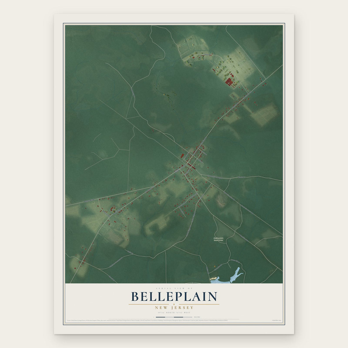 Belleplain, New Jersey map print, the full design