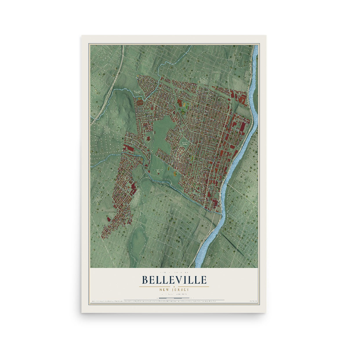 Belleville, New Jersey map print, 12" x 18" Archival Matte Print mockup