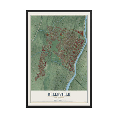 Belleville, New Jersey map print, 12" x 18" W/ Black Ayous Wood Frame mockup