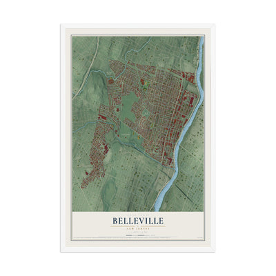 Belleville, New Jersey map print, 12" x 18" W/ White Ayous Wood Frame mockup