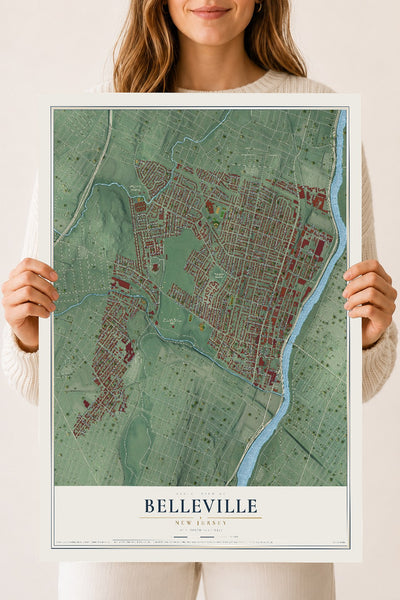 Belleville, New Jersey map print, 18" x 24" Archival Matte Print mockup