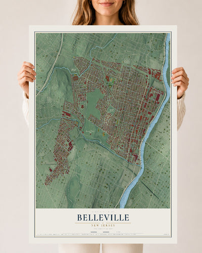 Belleville, New Jersey map print, 24" x 36" Archival Matte Print mockup
