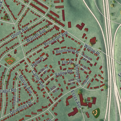 Close-up 1 of the Bellmawr, New Jersey map artwork