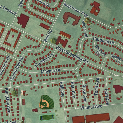 Close-up 2 of the Bellmawr, New Jersey map artwork