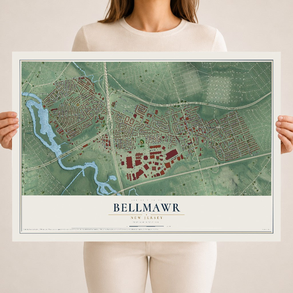 Bellmawr, New Jersey map print, 18" x 24" Archival Matte Print mockup