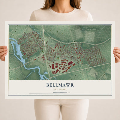 Bellmawr, New Jersey map print, 18" x 24" Archival Matte Print mockup