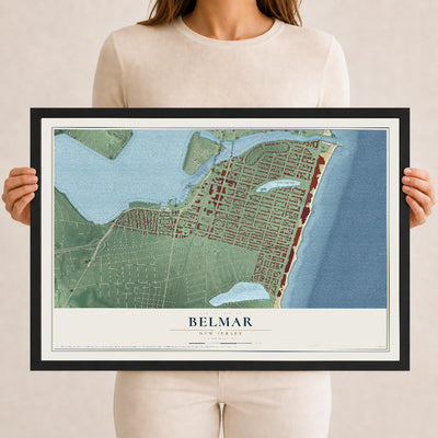 Belmar, New Jersey map print, 12" x 18" W/ Black Ayous Wood Frame mockup