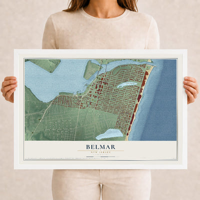 Belmar, New Jersey map print, 12" x 18" W/ White Ayous Wood Frame mockup