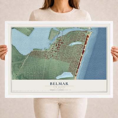 Belmar, New Jersey map print, 18" x 24" W/ White Ayous Wood Frame mockup