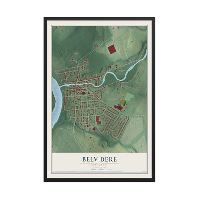 Map of Belvidere, New Jersey, 12 x 18 inch print in a black wood frame