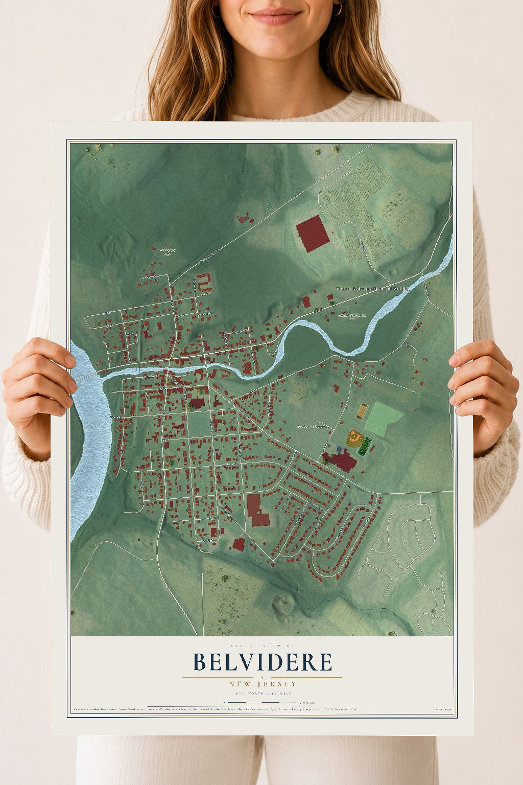 Map of Belvidere, New Jersey, 18 x 24 inch unframed archival matte print