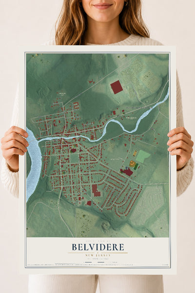 Map of Belvidere, New Jersey, 18 x 24 inch unframed archival matte print