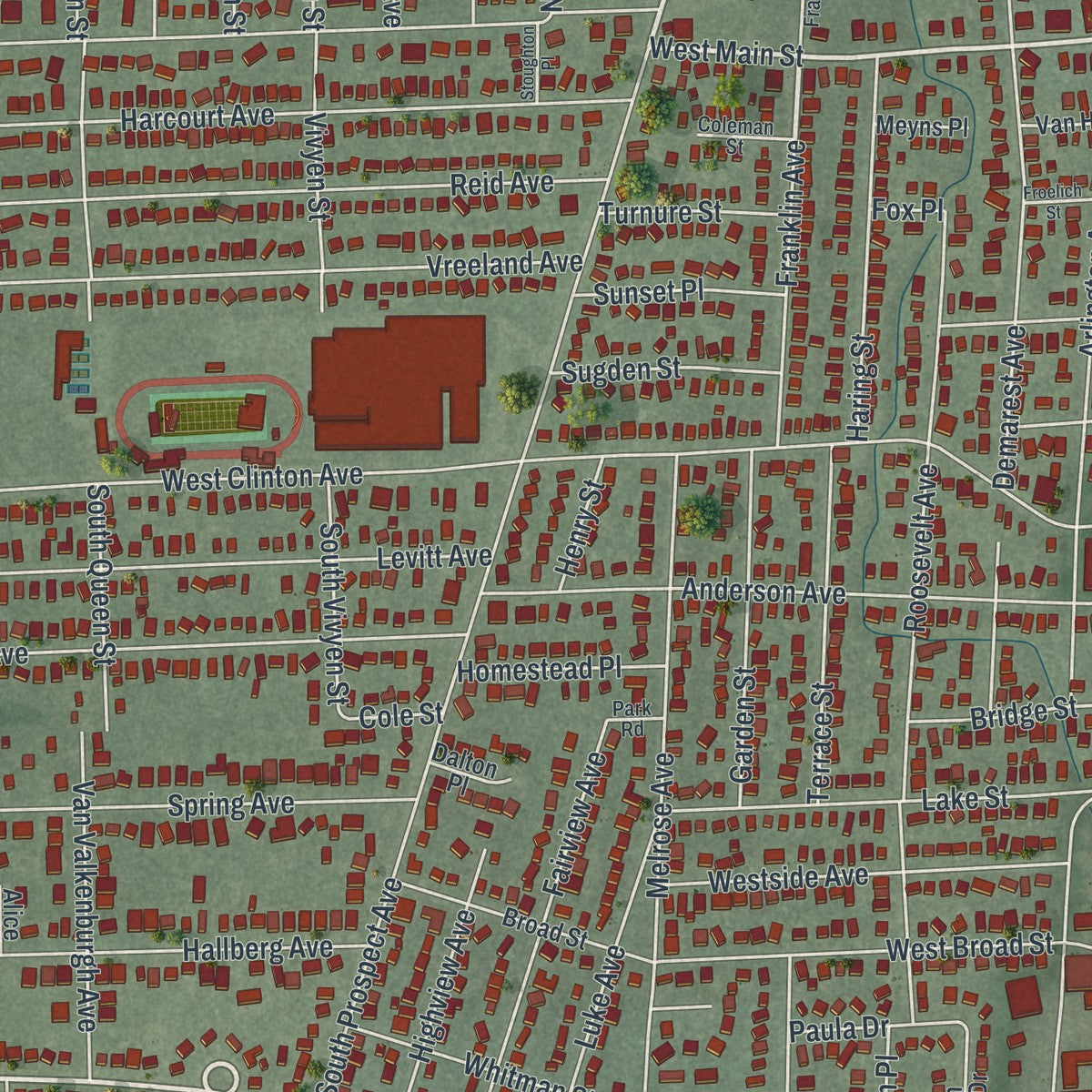 Close-up 1 of the Bergenfield, New Jersey map artwork