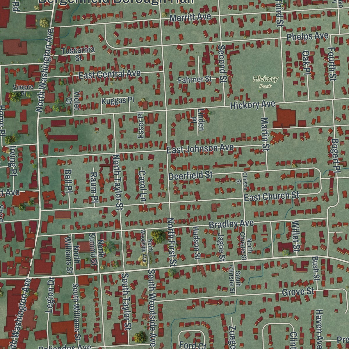 Close-up 2 of the Bergenfield, New Jersey map artwork