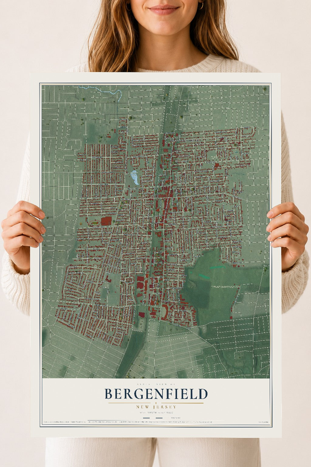 Bergenfield, New Jersey map print, 18" x 24" Archival Matte Print mockup