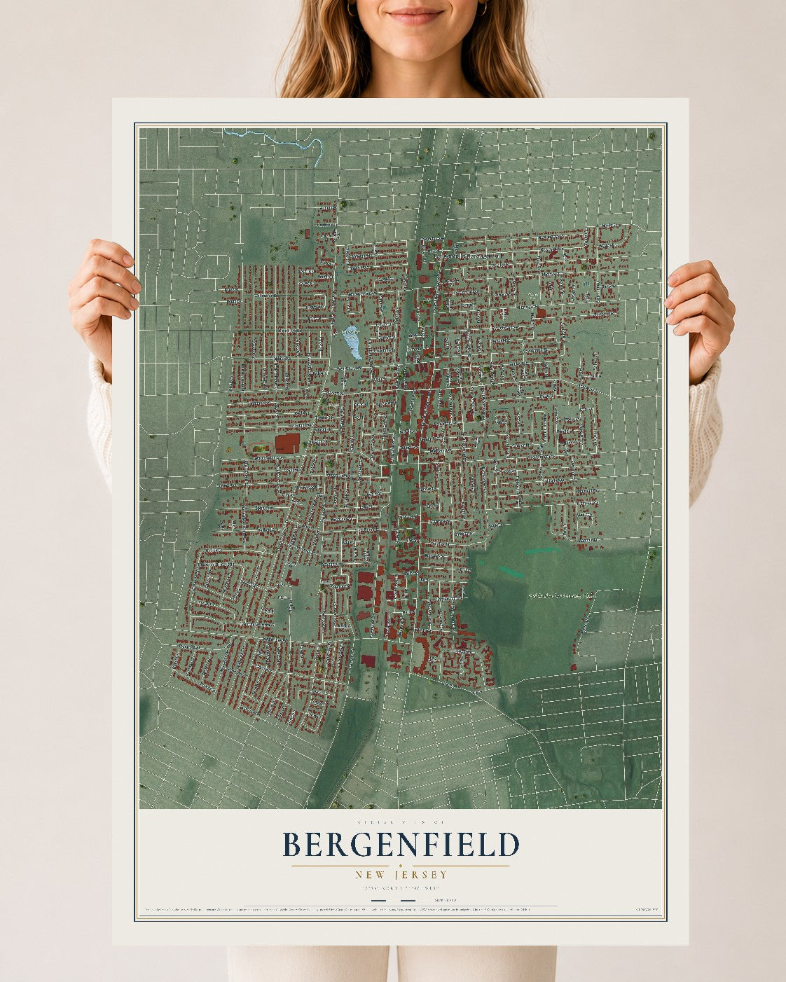 Bergenfield, New Jersey map print, 24" x 36" Archival Matte Print mockup
