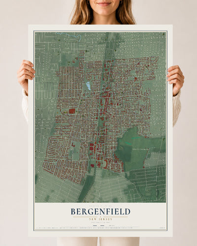 Bergenfield, New Jersey map print, 24" x 36" Archival Matte Print mockup