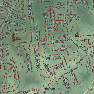 Close-up 2 of the Berkeley Heights, New Jersey map artwork
