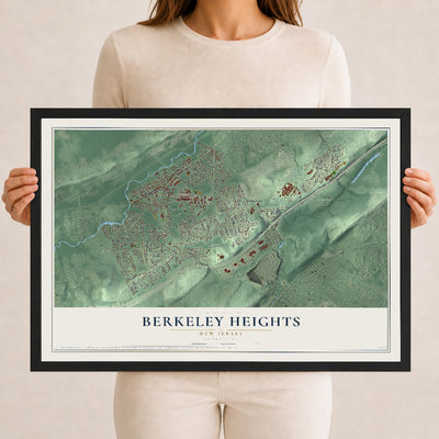 Berkeley Heights, New Jersey map print, 12" x 18" W/ Black Ayous Wood Frame mockup